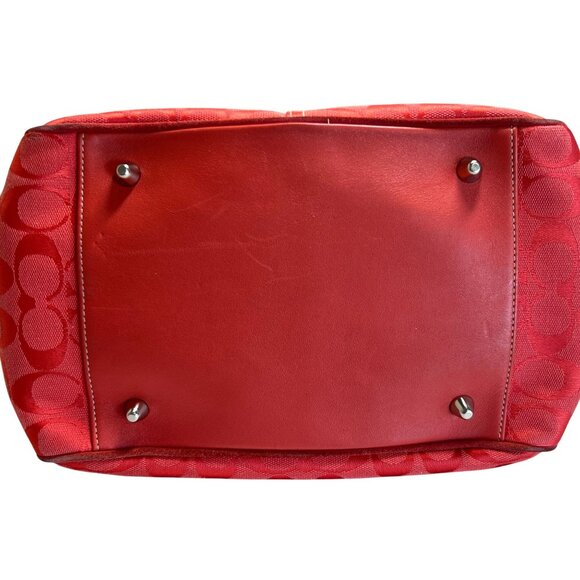 Coach LTD Signature C Belted Canvas Purse Satchel Carryall Tote Bag Red Tan - Picture 4 of 14